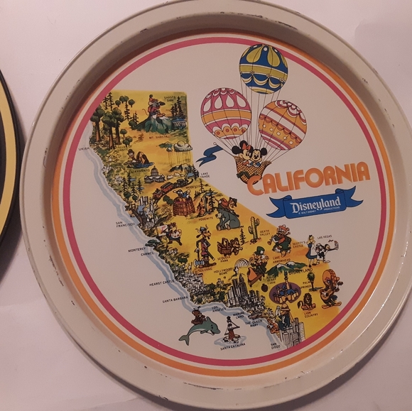 2 Vintage 1970’s Disneyland and World 10.75" Aluminum Metal Trays - Picture 2 of 5
